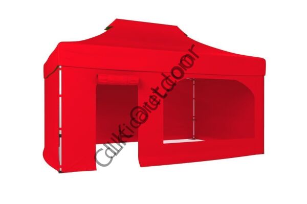 CLK 2x3 40 mm Katlanabilir Tente Gazebo Çadır Gazebo Çadır 3 Yan Kapalı 1 Yan Kapı ve Pencereli Kırmızı
