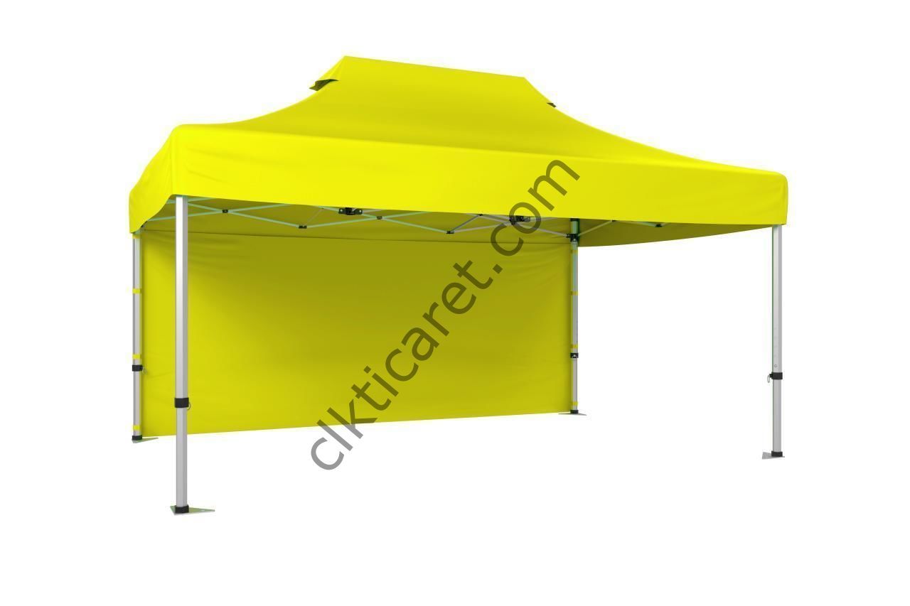 CLK 3x4,5 40mm Alüminyum Katlanabilir Tente Gazebo Çadır 1 Kenar Kapalı Sarı