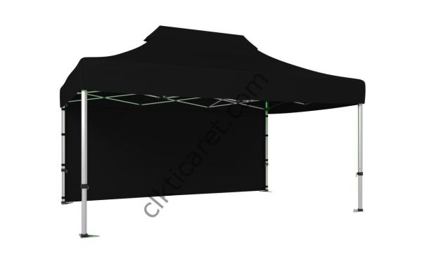 CLK 3x4,5 40mm Alüminyum Katlanabilir Tente Gazebo Çadır 1 Kenar Kapalı Siyah