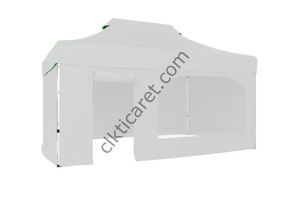 CLK 3x4,5 40mm Alüminyum Katlanabilir Tente Gazebo Çadır 4 Kenar Kapalı Kapı ve Pencereli Beyaz