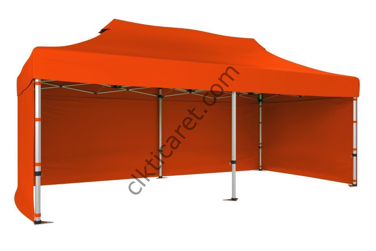 CLK 3x6 52mm Kalın Alüminyum Katlanabilir Tente Gazebo Çadır 3 Yan Kapalı Turuncu