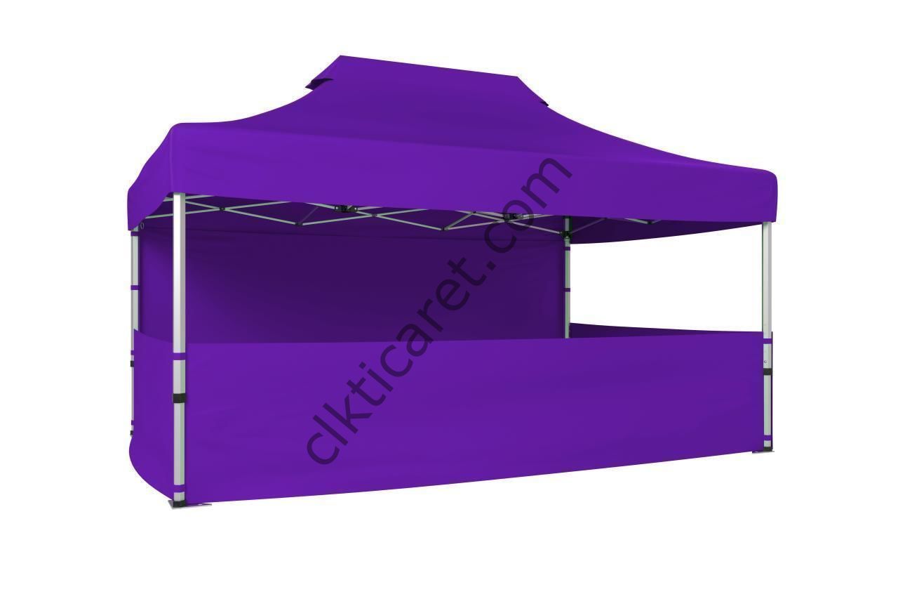 CLK 3x4,5 52mm Kalın Alüminyum Katlanabilir Tente Gazebo Çadır 4 Kenar Kapalı 3 Yarım Duvarlı Mor