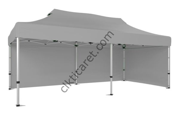 CLK 3x6 52mm Kalın Alüminyum Katlanabilir Tente Gazebo Çadır 2 Yan Kapalı Açık Gri