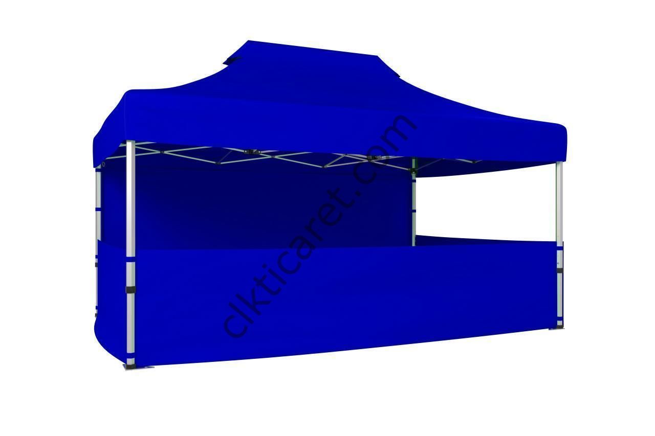 CLK 3x4,5 52mm Kalın Alüminyum Katlanabilir Tente Gazebo Çadır 4 Kenar Kapalı 3 Yarım Duvarlı Saks Mavi