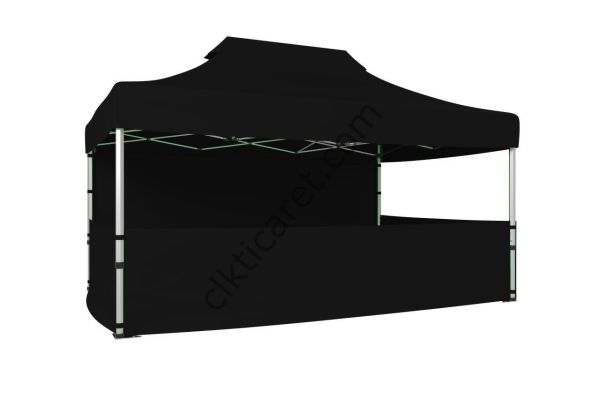 CLK 3x4,5 52mm Kalın Alüminyum Katlanabilir Tente Gazebo Çadır 4 Kenar Kapalı 3 Yarım Duvarlı Siyah