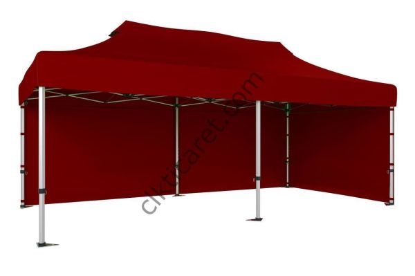CLK 3x6 52mm Kalın Alüminyum Katlanabilir Tente Gazebo Çadır 2 Yan Kapalı Bordo
