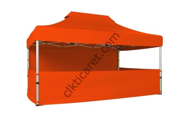 CLK 3x4,5 52mm Kalın Alüminyum Katlanabilir Tente Gazebo Çadır 4 Kenar Kapalı 3 Yarım Duvarlı Turuncu