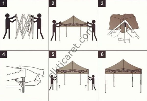 CLK 3x4,5 52mm Kalın Alüminyum Katlanabilir Tente Gazebo Çadır 4 Kenar Kapalı 3 Yarım Duvarlı Turuncu