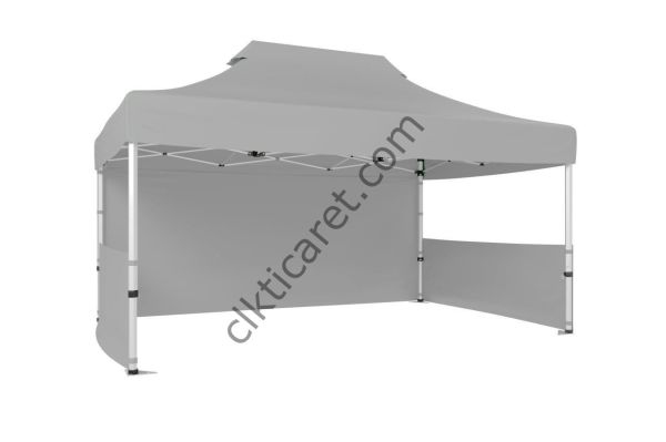 CLK 3x4,5 52mm Kalın Alüminyum Katlanabilir Tente Gazebo Çadır 3 Kenar Kapalı 2 Yarım Duvar Açık Gri