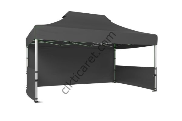 CLK 3x4,5 52mm Kalın Alüminyum Katlanabilir Tente Gazebo Çadır 3 Kenar Kapalı 2 Yarım Duvar Gri