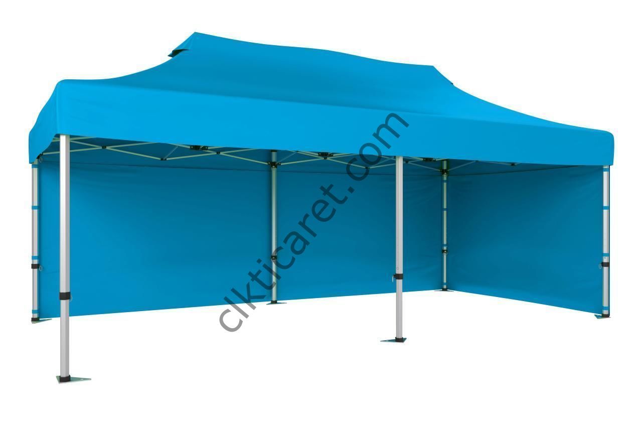 CLK 3x6 52mm Kalın Alüminyum Katlanabilir Tente Gazebo Çadır 2 Yan Kapalı Açık Mavi (Turkuaz)