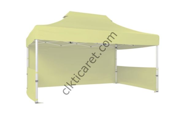 CLK 3x4,5 52mm Kalın Alüminyum Katlanabilir Tente Gazebo Çadır 3 Kenar Kapalı 2 Yarım Duvar Krem