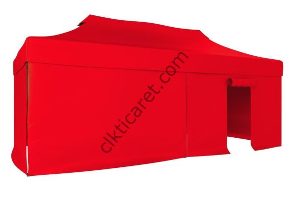 CLK 3x6 40 mm Katlanabilir Tente Gazebo Çadır Gazebo Çadır 3 Yan Kapalı 1 Kapılı Kırmızı