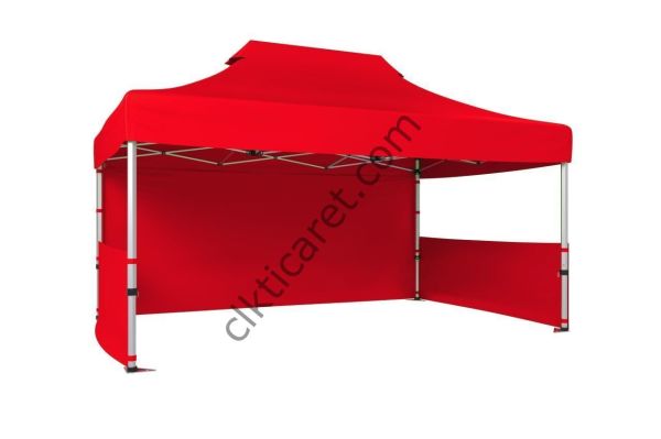 CLK 3x4,5 52mm Kalın Alüminyum Katlanabilir Tente Gazebo Çadır 3 Kenar Kapalı 2 Yarım Duvar Kırmızı