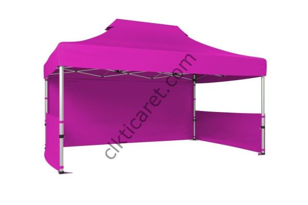CLK 3x4,5 52mm Kalın Alüminyum Katlanabilir Tente Gazebo Çadır 3 Kenar Kapalı 2 Yarım Duvar Pembe