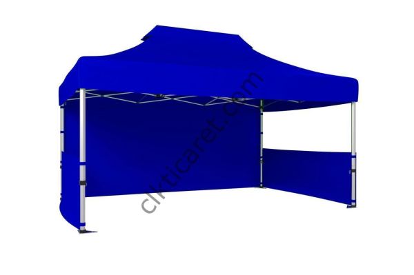 CLK 3x4,5 52mm Kalın Alüminyum Katlanabilir Tente Gazebo Çadır 3 Kenar Kapalı 2 Yarım Duvar Saks Mavi
