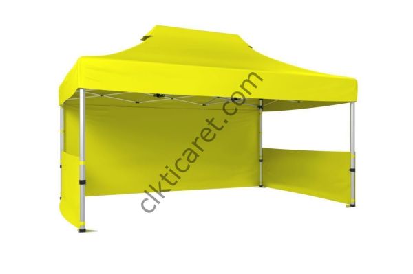 CLK 3x4,5 52mm Kalın Alüminyum Katlanabilir Tente Gazebo Çadır 3 Kenar Kapalı 2 Yarım Duvar Sarı