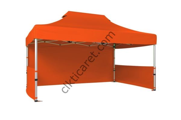 CLK 3x4,5 52mm Kalın Alüminyum Katlanabilir Tente Gazebo Çadır 3 Kenar Kapalı 2 Yarım Duvar Turuncu