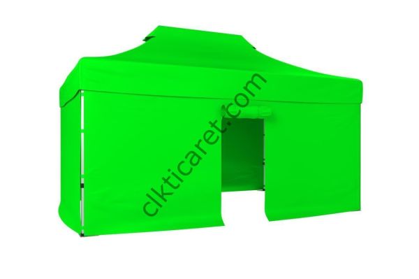 CLK 3x4,5 52mm Kalın Alüminyum Katlanabilir Tente Gazebo Çadır 4 Kenar Kapalı 1 Kenar Kapılı Açık Yeşil