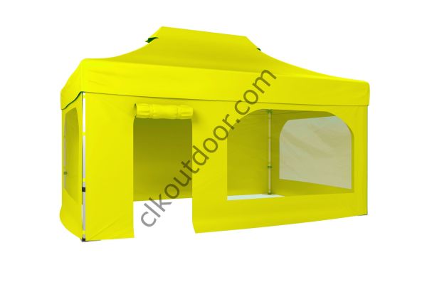 CLK 4x6 40 mm Katlanabilir Tente Gazebo Çadır Gazebo Çadır 2 Yan Pencereli 1 Yan Aksesuarsız 1 Yan Kapı ve Pencereli Sarı