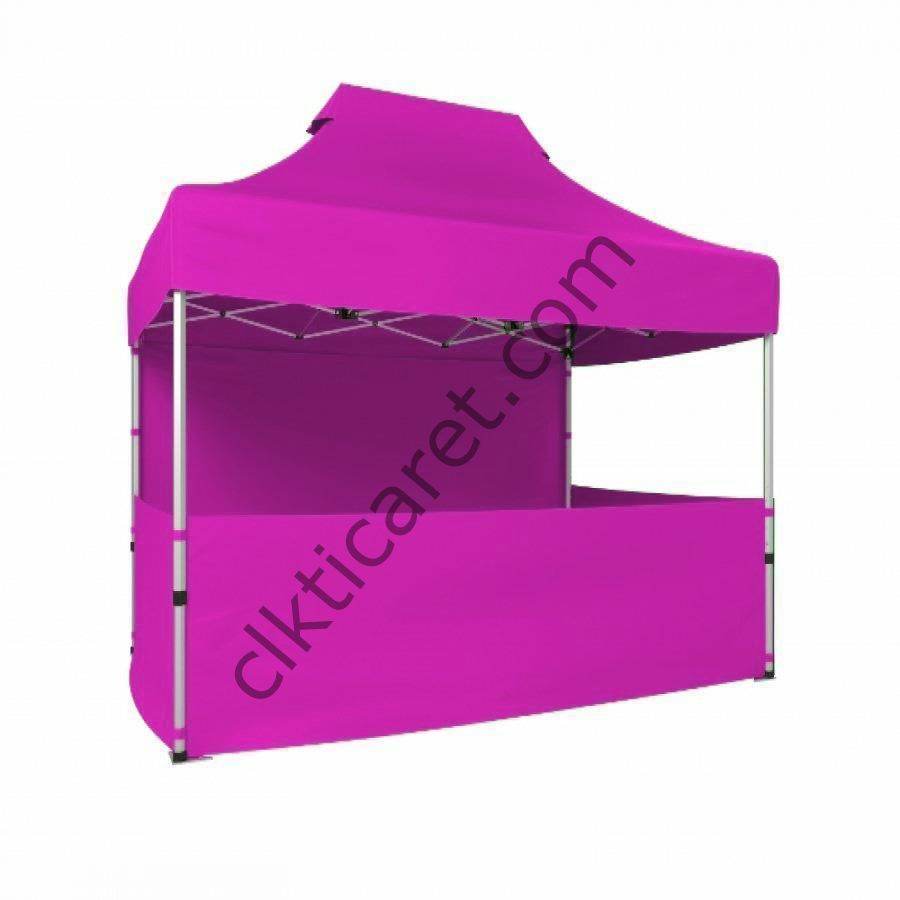 CLK 2x3 40mm Alüminyum Katlanabilir Tente Gazebo Çadır 3 Kenar Yarım 1 Tam Duvar Pembe