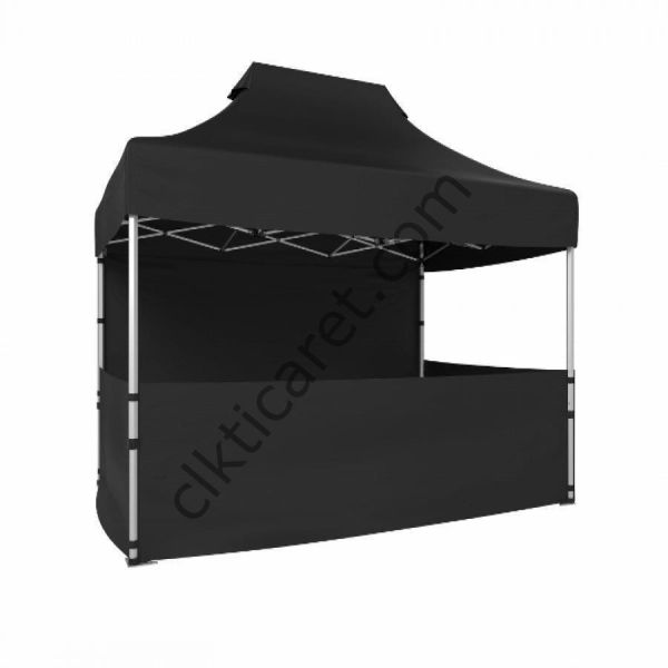 CLK 2x3 40mm Alüminyum Katlanabilir Tente Gazebo Çadır 3 Kenar Yarım 1 Tam Duvar Siyah