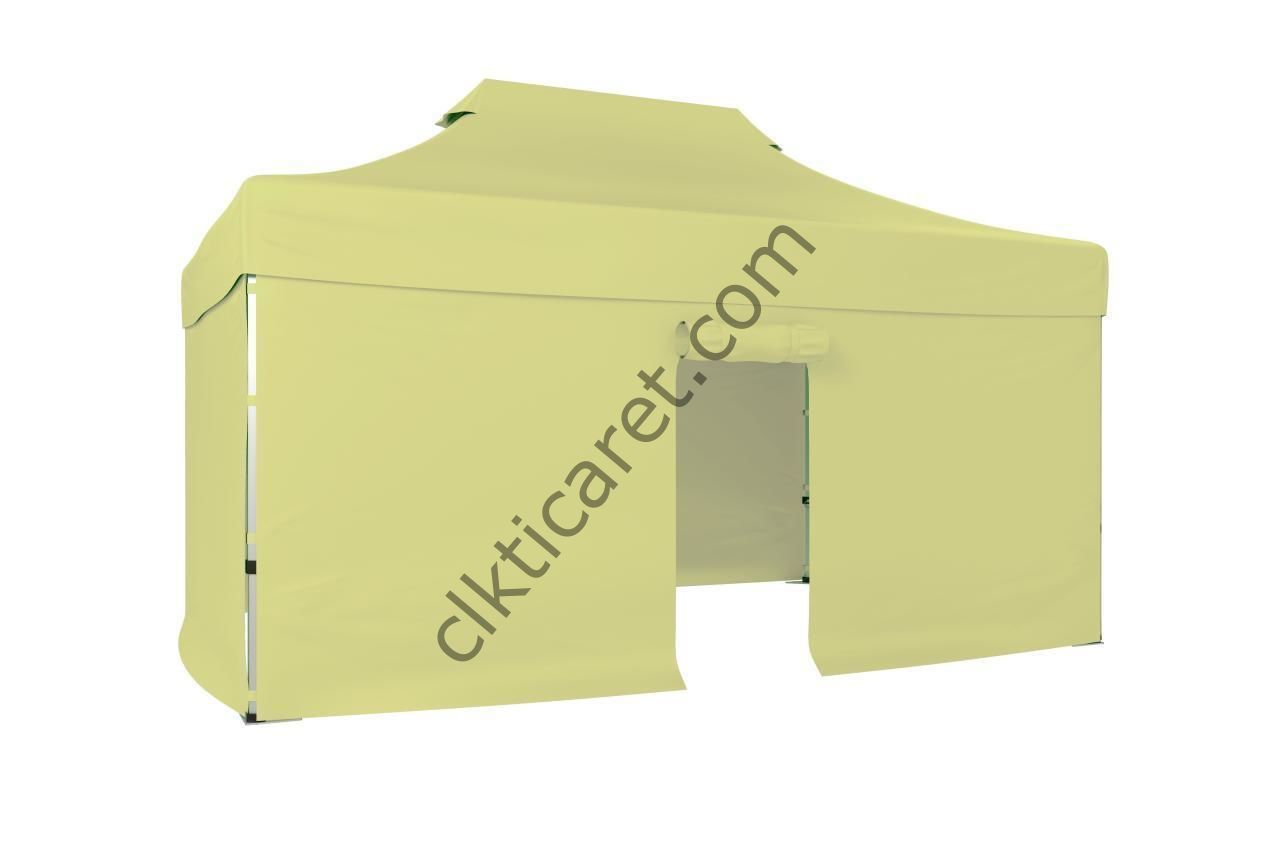 CLK 3x4,5 52mm Kalın Alüminyum Katlanabilir Tente Gazebo Çadır 4 Kenar Kapalı 1 Kenar Kapılı Krem