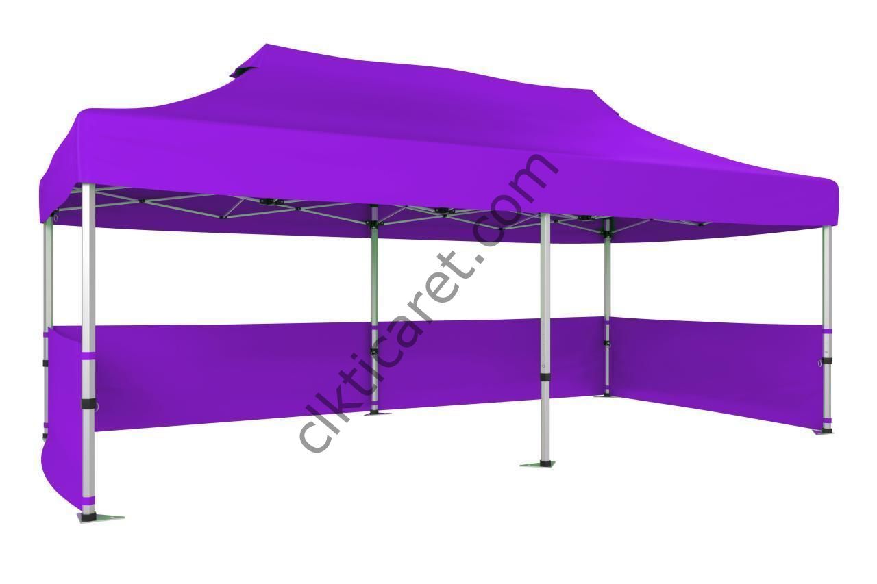 CLK 3x6 40 mm Katlanabilir Tente Gazebo Çadır Gazebo Çadır 3 Kenar Yarım Duvarlı Lila