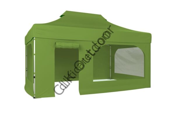 CLK 2x3 40 mm Katlanabilir Tente Gazebo Çadır Gazebo Çadır 2 Yan Pencereli 1 Yan Aksesuarsız 1 Yan Kapı ve Pencereli Haki Askeri Yeşil