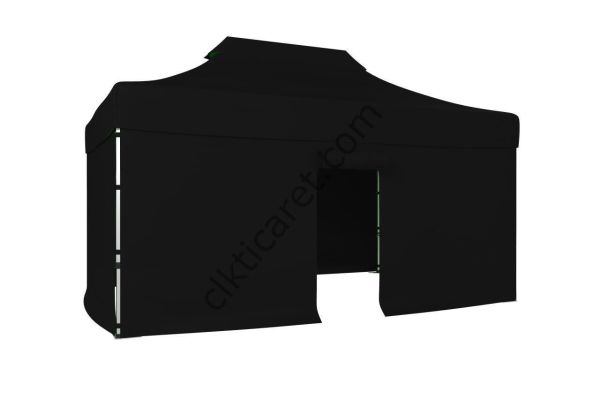 CLK 3x4,5 52mm Kalın Alüminyum Katlanabilir Tente Gazebo Çadır 4 Kenar Kapalı 1 Kenar Kapılı Siyah