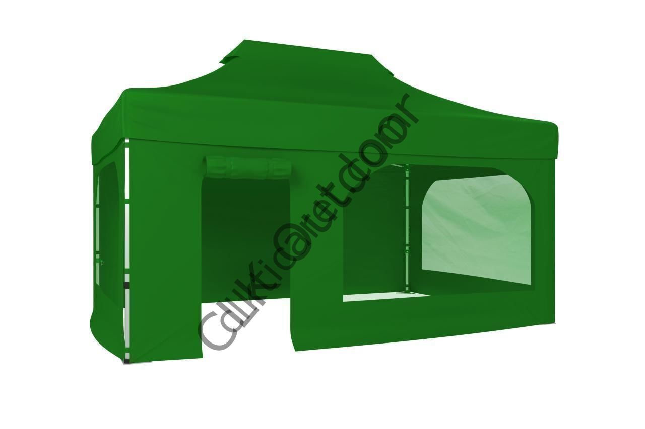 CLK 2x3 40 mm Katlanabilir Tente Gazebo Çadır Gazebo Çadır 2 Yan Pencereli 1 Yan Aksesuarsız 1 Yan Kapı ve Pencereli Benetton Yeşil