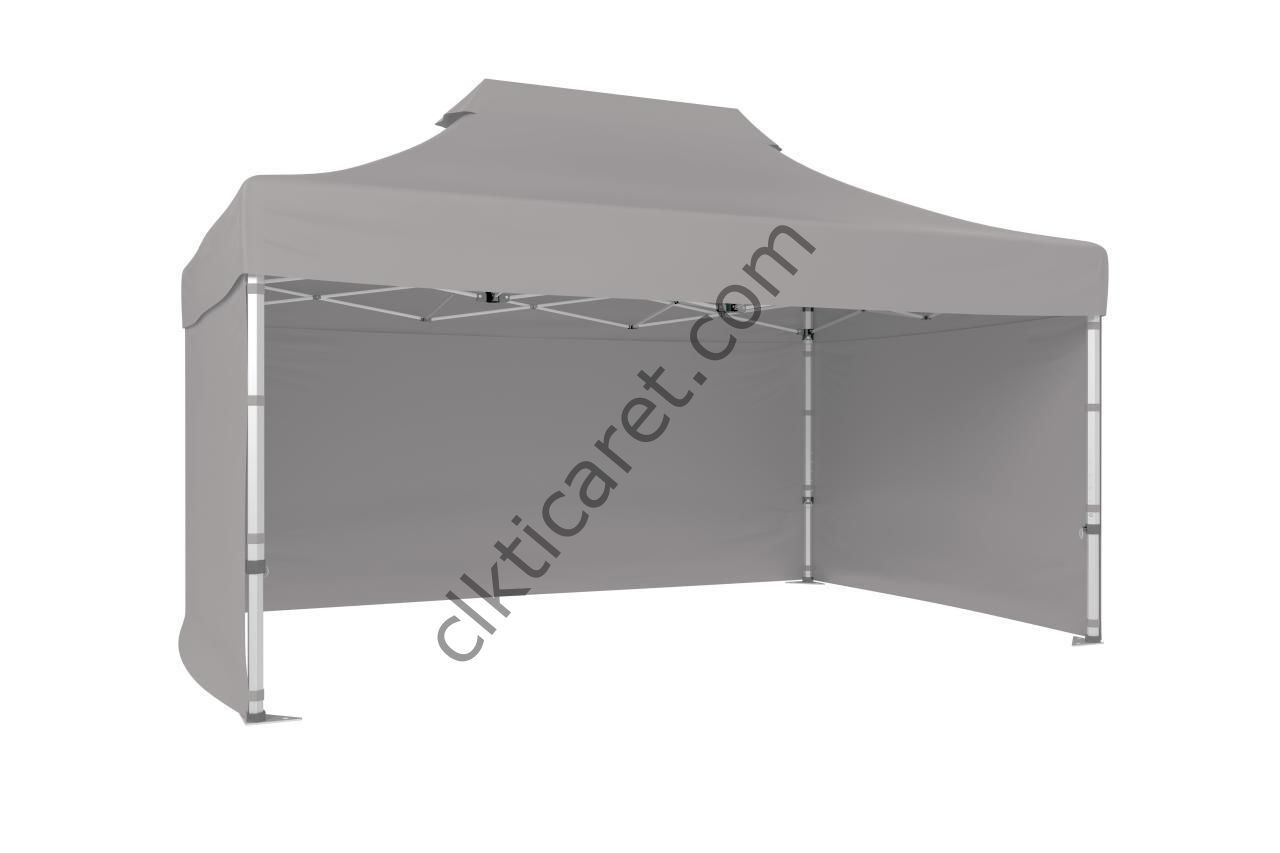 CLK 3x4,5 52mm Kalın Alüminyum Katlanabilir Tente Gazebo Çadır 3 Kenar Kapalı Açık Gri