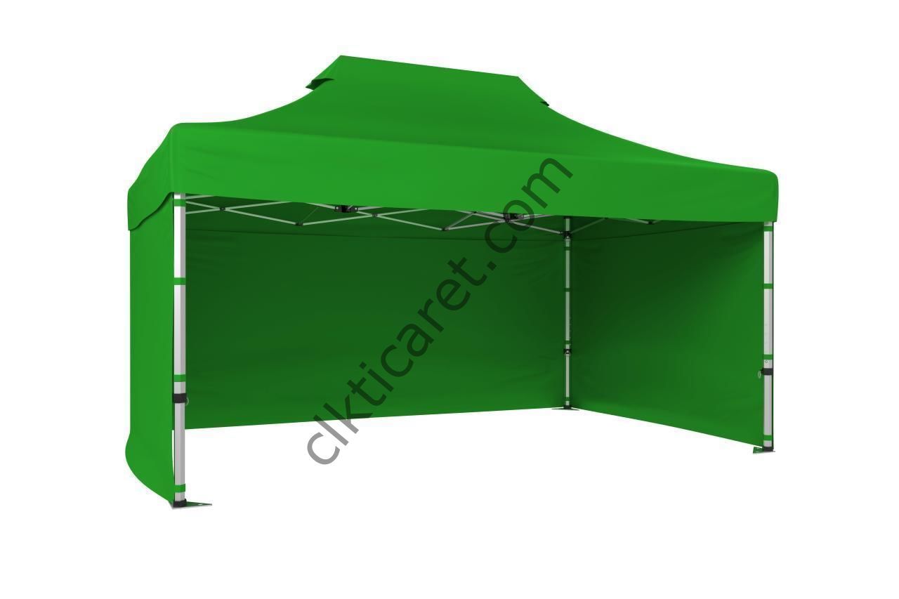 CLK 3x4,5 52mm Kalın Alüminyum Katlanabilir Tente Gazebo Çadır 3 Kenar Kapalı Benetton Yeşil