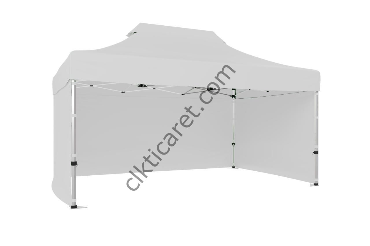 CLK 3x4,5 52mm Kalın Alüminyum Katlanabilir Tente Gazebo Çadır 3 Kenar Kapalı Beyaz