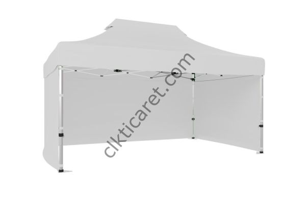 CLK 3x4,5 52mm Kalın Alüminyum Katlanabilir Tente Gazebo Çadır 3 Kenar Kapalı Beyaz