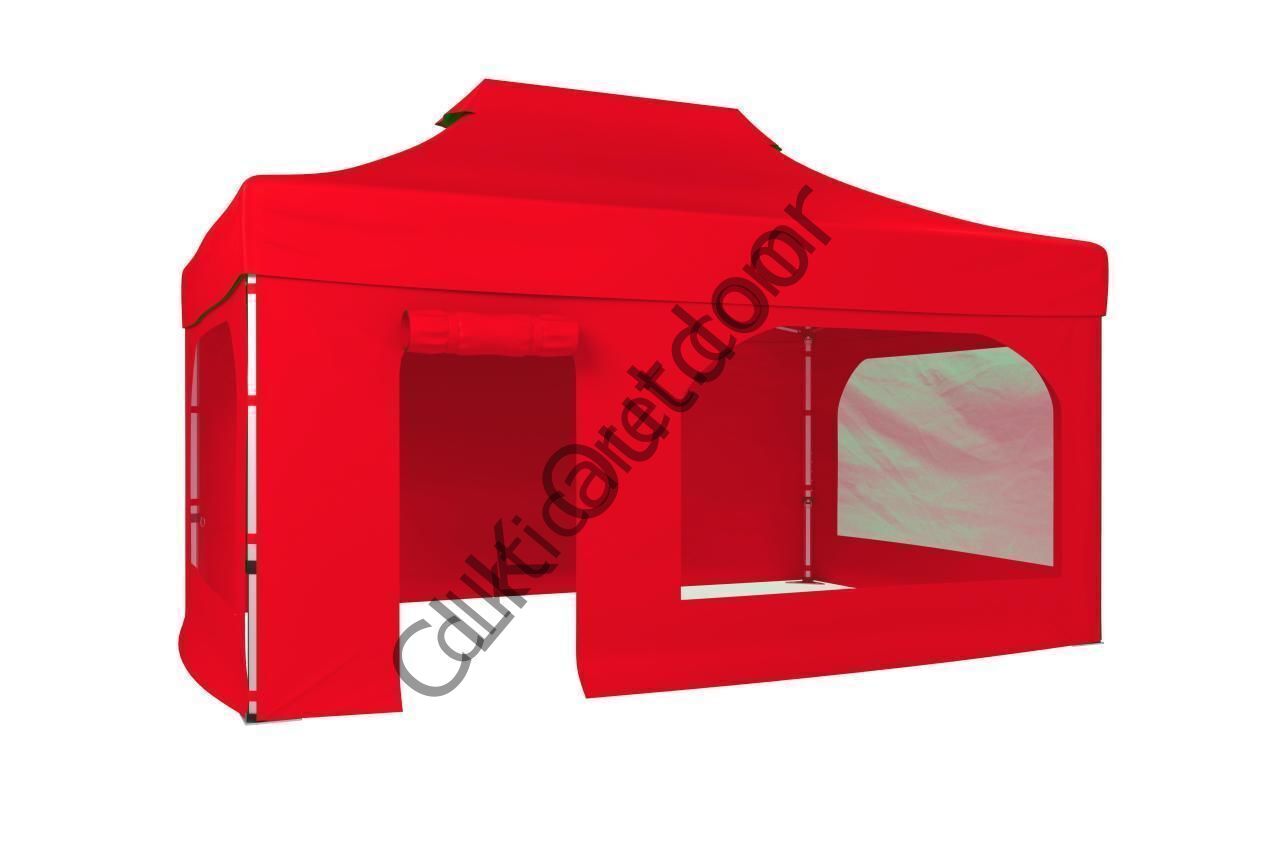 CLK 2x3 40 mm Katlanabilir Tente Gazebo Çadır Gazebo Çadır 2 Yan Pencereli 1 Yan Aksesuarsız 1 Yan Kapı ve Pencereli Kırmızı