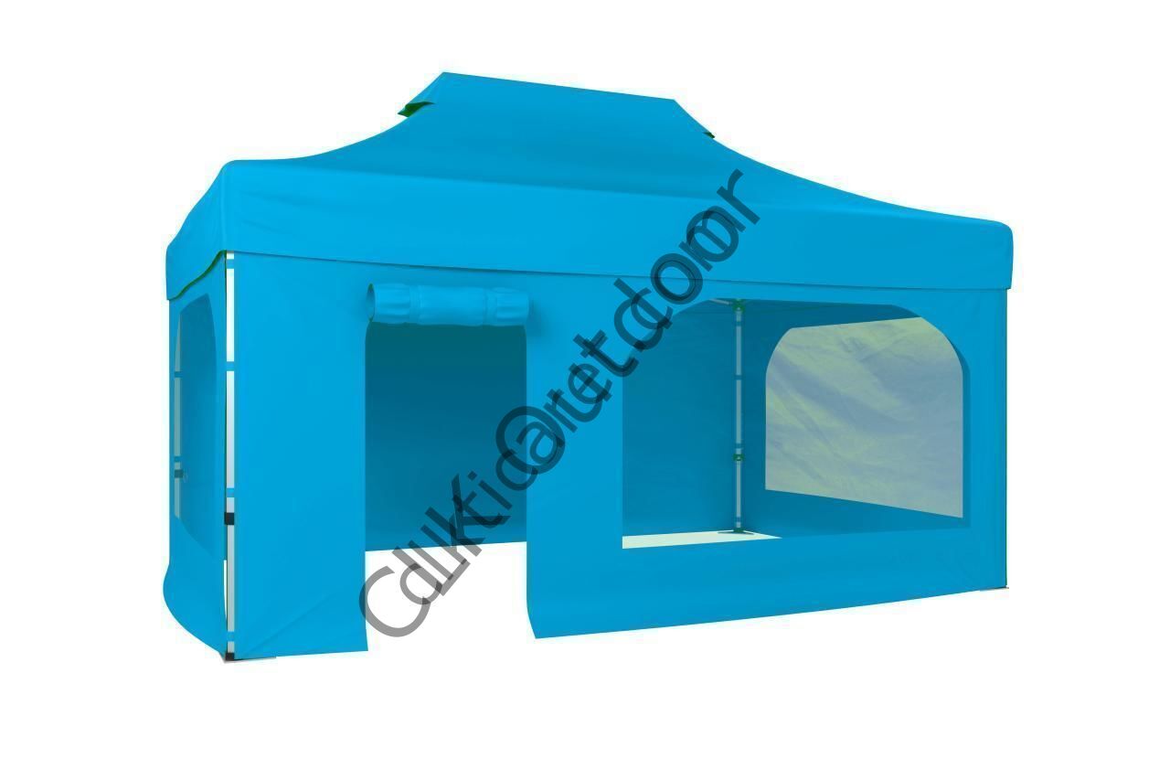 CLK 2x3 40 mm Katlanabilir Tente Gazebo Çadır Gazebo Çadır 2 Yan Pencereli 1 Yan Aksesuarsız 1 Yan Kapı ve Pencereli Açık Mavi (Turkuaz)