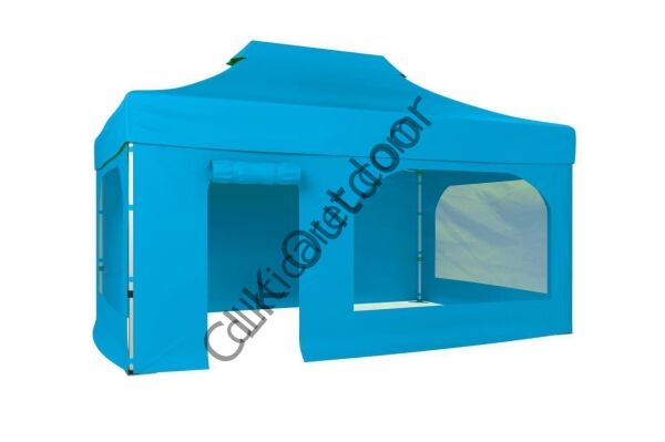 CLK 2x3 40 mm Katlanabilir Tente Gazebo Çadır Gazebo Çadır 2 Yan Pencereli 1 Yan Aksesuarsız 1 Yan Kapı ve Pencereli Açık Mavi (Turkuaz)