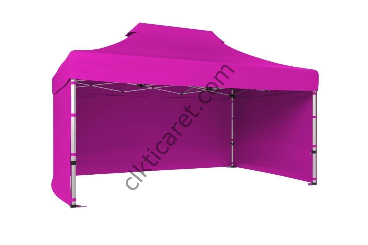 CLK 3x4,5 52mm Kalın Alüminyum Katlanabilir Tente Gazebo Çadır 3 Kenar Kapalı Pembe
