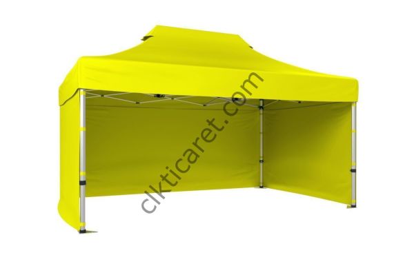 CLK 3x4,5 52mm Kalın Alüminyum Katlanabilir Tente Gazebo Çadır 3 Kenar Kapalı Sarı