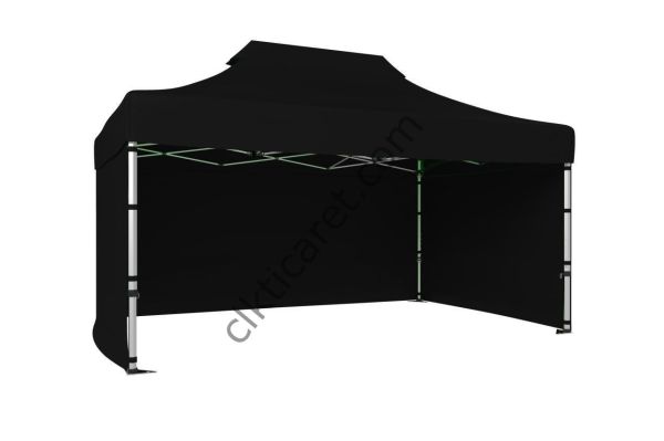 CLK 3x4,5 52mm Kalın Alüminyum Katlanabilir Tente Gazebo Çadır 3 Kenar Kapalı Siyah