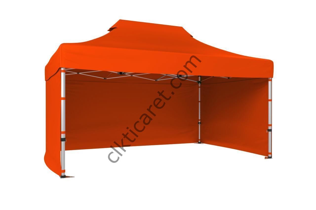 CLK 3x4,5 52mm Kalın Alüminyum Katlanabilir Tente Gazebo Çadır 3 Kenar Kapalı Turuncu