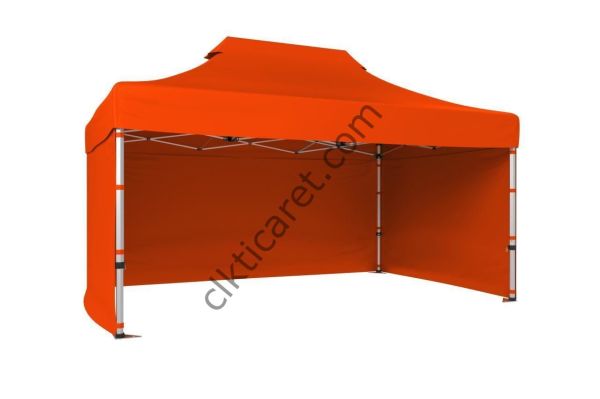 CLK 3x4,5 52mm Kalın Alüminyum Katlanabilir Tente Gazebo Çadır 3 Kenar Kapalı Turuncu