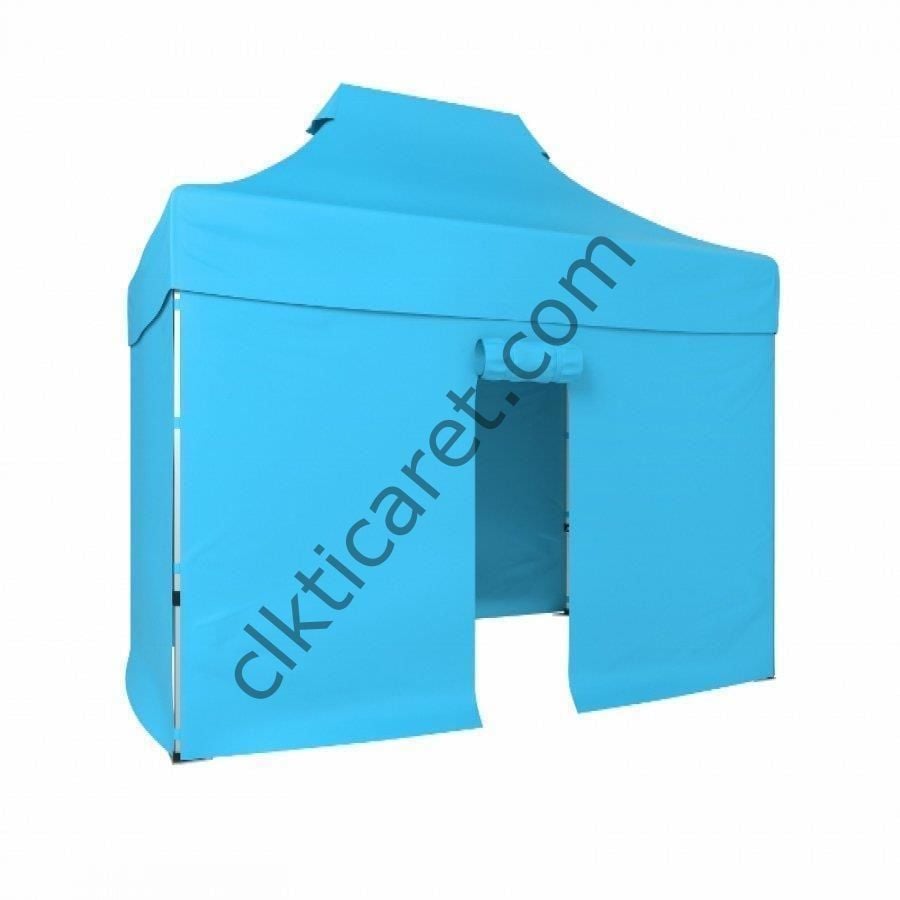 CLK 2x3 40mm Alüminyum Katlanabilir Tente Gazebo Çadır 4 Kenar Kapalı 1 Kenar Kapı Açık Mavi (Turkuaz)