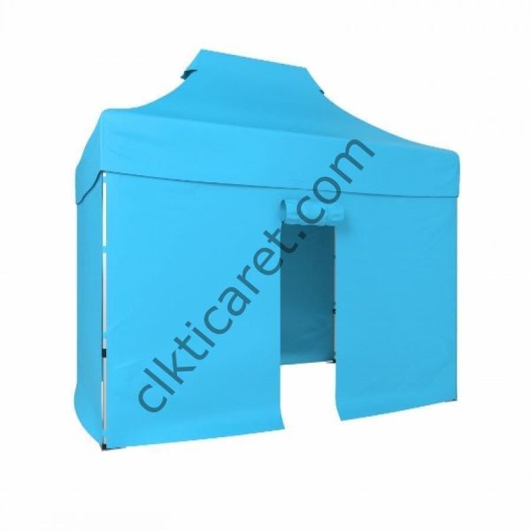 CLK 2x3 40mm Alüminyum Katlanabilir Tente Gazebo Çadır 4 Kenar Kapalı 1 Kenar Kapı Açık Mavi (Turkuaz)