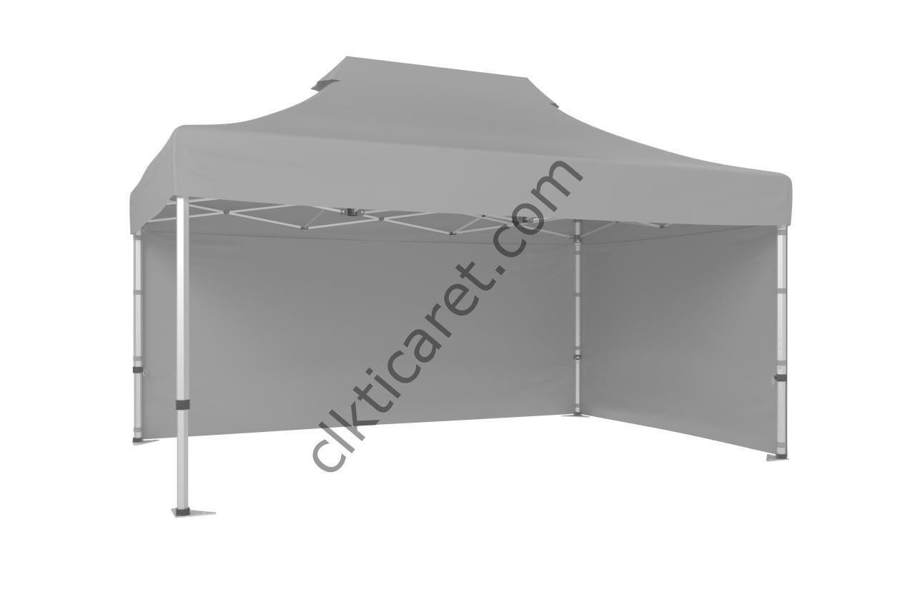 CLK 3x4,5 52mm Kalın Alüminyum Katlanabilir Tente Gazebo Çadır 2 Kenar Kapalı Açık Gri