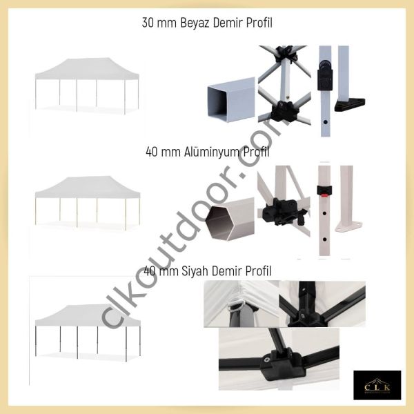 CLK 3x6 mt Eko 40 mm Çelik Karavan Çadırı Kış Bahçesi Portatif Katlanabilir Profil