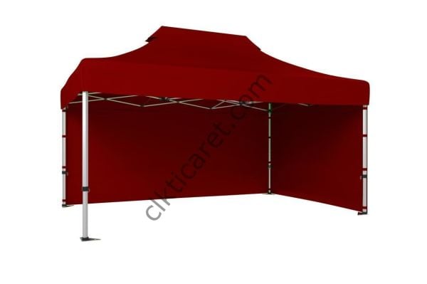 CLK 3x4,5 52mm Kalın Alüminyum Katlanabilir Tente Gazebo Çadır 2 Kenar Kapalı Bordo