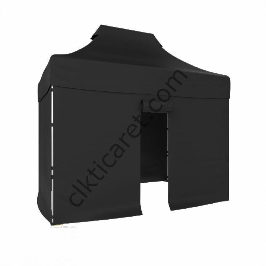 CLK 2x3 40mm Alüminyum Katlanabilir Tente Gazebo Çadır 4 Kenar Kapalı 1 Kenar Kapı Siyah