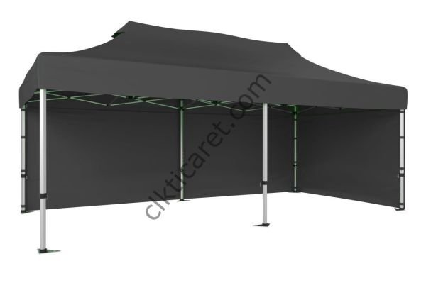 CLK 3x6 40 mm Katlanabilir Tente Gazebo Çadır Gazebo Çadır 2 Yan Kapalı Gri